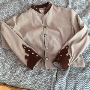 New Frontier Blush Pink Bomber Jacket with Brown Trim